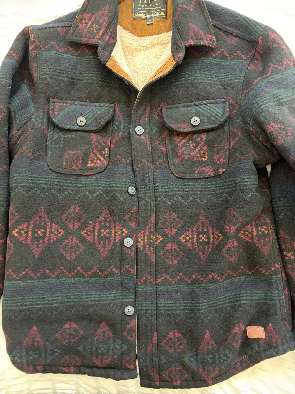 Jachs Black Aztec Pattern Sherpa-Lined Shirt Jacket